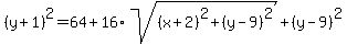 %28y%2B1%29%5E2=64%2B16%2Asqrt%28%28x%2B2%29%5E2%2B%28y-9%29%5E2%29%2B%28y-9%29%5E2