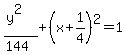 %28y%5E2%29%2F%28144%29%2B%28x%2B1%2F4%29%5E2=1