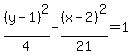 %28y-1%29%5E2%2F4-%28x-2%29%5E2%2F21=1