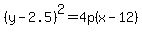 %28y-2.5%29%5E2=4p%28x-12%29