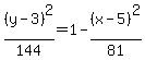 %28y-3%29%5E2%2F144++=+1-+%28x-5%29%5E2%2F81