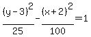 %28y-3%29%5E2%2F25-%28x%2B2%29%5E2%2F100=1