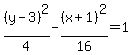%28y-3%29%5E2%2F4-%28x%2B1%29%5E2%2F16=1