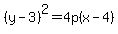 %28y-3%29%5E2=4p%28x-4%29