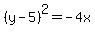 %28y-5%29%5E2=-4x