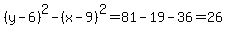 %28y-6%29%5E2-%28x-9%29%5E2=81-19-36=26