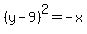 %28y-9%29%5E2=-x