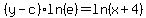 %28y-c%29ln%28e%29+=+ln%28x%2B4%29