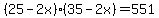 +%28+25+-+2x+%29%2A%28+35+-+2x+%29+=+551+