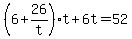 +%28+6+%2B+26%2Ft+%29%2At+%2B+6t+=+52+