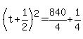 +%28+t+%2B+1%2F2+%29%5E2+=+840%2F4+%2B+1%2F4+