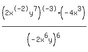 +%282x%5E-2y%5E7%29%5E-3%28-4x%5E3%29%2F%28-2x%5E6y%29%5E6