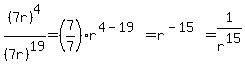 +%287r%29%5E4%2F%287r%29%5E19=%287%2F7%29r%5E%284-19%29=r%5E%28-15%29=1%2Fr%5E15