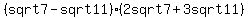 +%28sqrt7-sqrt11%29%282sqrt7%2B3sqrt11%29+