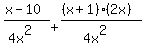 +%28x-10%29%2F%284x%5E2%29+%2B+%28%28x%2B1%29%282x%29%29%2F%284x%5E2%29+