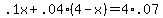 ++.1x+%2B+.04%2A%28+4+-+x+%29+=+4%2A.07+