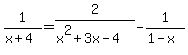 ++1%2F%28x%2B4%29=2%2F%28x%5E2%2B3x-4%29-1%2F%281-x%29+
