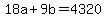 ++18a+%2B+9b++=+4320+