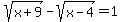 ++sqrt%28+x%2B9+%29-+sqrt%28x-4%29+=+1