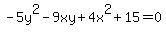 +-+5y%5E2-+9xy%2B+4x%5E2%2B+15+=+0+