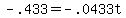 +-.433+=+-.0433t+