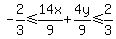 +-2%2F3%3C=14x%2F9%2B4y%2F9%3C=2%2F3+