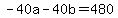 +-40a+-+40b+=+480+