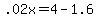 +.02x+=+4+-+1.6+