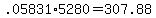 +.05831%2A5280+=+307.88+