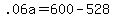 +.06a+=+600+-+528+
