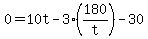 +0+=++%2B+10t+-+3%2A%28180%2Ft%29+-+30+