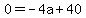 +0+=++-4a++%2B+40