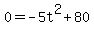 +0+=+-5t%5E2+%2B+80+
