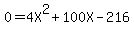 +0+=+4X%5E2+%2B+100X+-+216