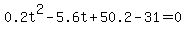 +0.2t%5E2+-5.6t+%2B+50.2-31=0