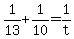 +1%2F13+%2B+1%2F10+=+1%2Ft+