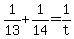+1%2F13+%2B+1%2F14+=+1%2Ft+