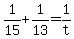 +1%2F15+%2B+1%2F13+=+1%2Ft+