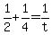 +1%2F2+%2B+1%2F4+=+1%2Ft+