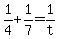 +1%2F4+%2B+1%2F7+=+1%2Ft+