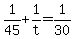 +1%2F45+%2B+1%2Ft+=+1%2F30+