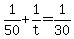 +1%2F50+%2B+1%2Ft+=+1%2F30+