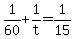 +1%2F60+%2B+1%2Ft+=+1%2F15+