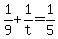 +1%2F9+%2B+1%2Ft+=+1%2F5+