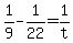 +1%2F9+-+1%2F22+=+1%2Ft+