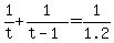 +1%2Ft+%2B+1%2F%28+t-1+%29+=+1%2F1.2+