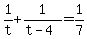 +1%2Ft+%2B+1%2F%28+t-4%29+=+1%2F7+