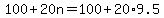 +100+%2B+20n+=+100+%2B+20%2A9.5+