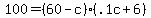 +100+=+%2860+-+c%29%2A%28+.1c+%2B+6+%29+