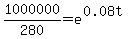 +1000000%2F280+=+e%5E%280.08t%29+
